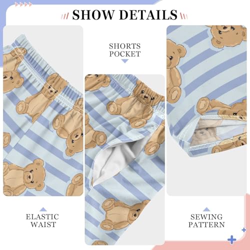 Boys' Pants Cute Brown Bear Blue Stripes Long Bottoms Jogger Pants Elastic Waist Trousers with Pockets S-XL4