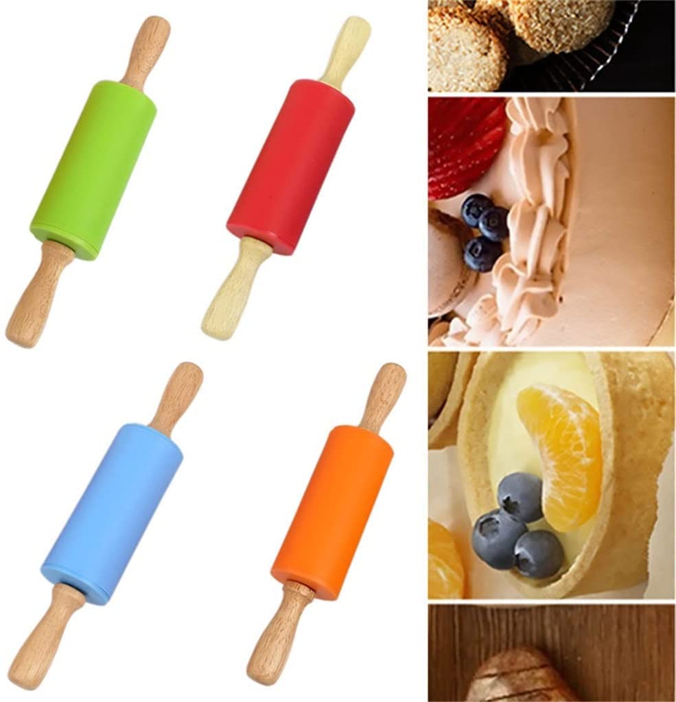 39 * 5 cm Wałek Silikonowy Nieprzywierający Drewniany Uchwyt Ciasto Ciasto Mąka Wałek Narzędzie do pieczenia w kuchni (Kolor: Pomarańczowy Rozmiar: L:38,5 cm x 5 cm) (Kolor: Czerwony, Rozmiar: L:38,