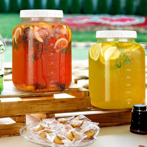 Image of 2 Pack Wide Mouth 1 Gallon Clear Glass Jar with Lid, Heavy Duty Airtight Screw Lid with Silicone Gasket - Large Mason Jar with 2 Scale Mark for Fermenting Kombucha and Storing Food(Extra 2 Gaskets)