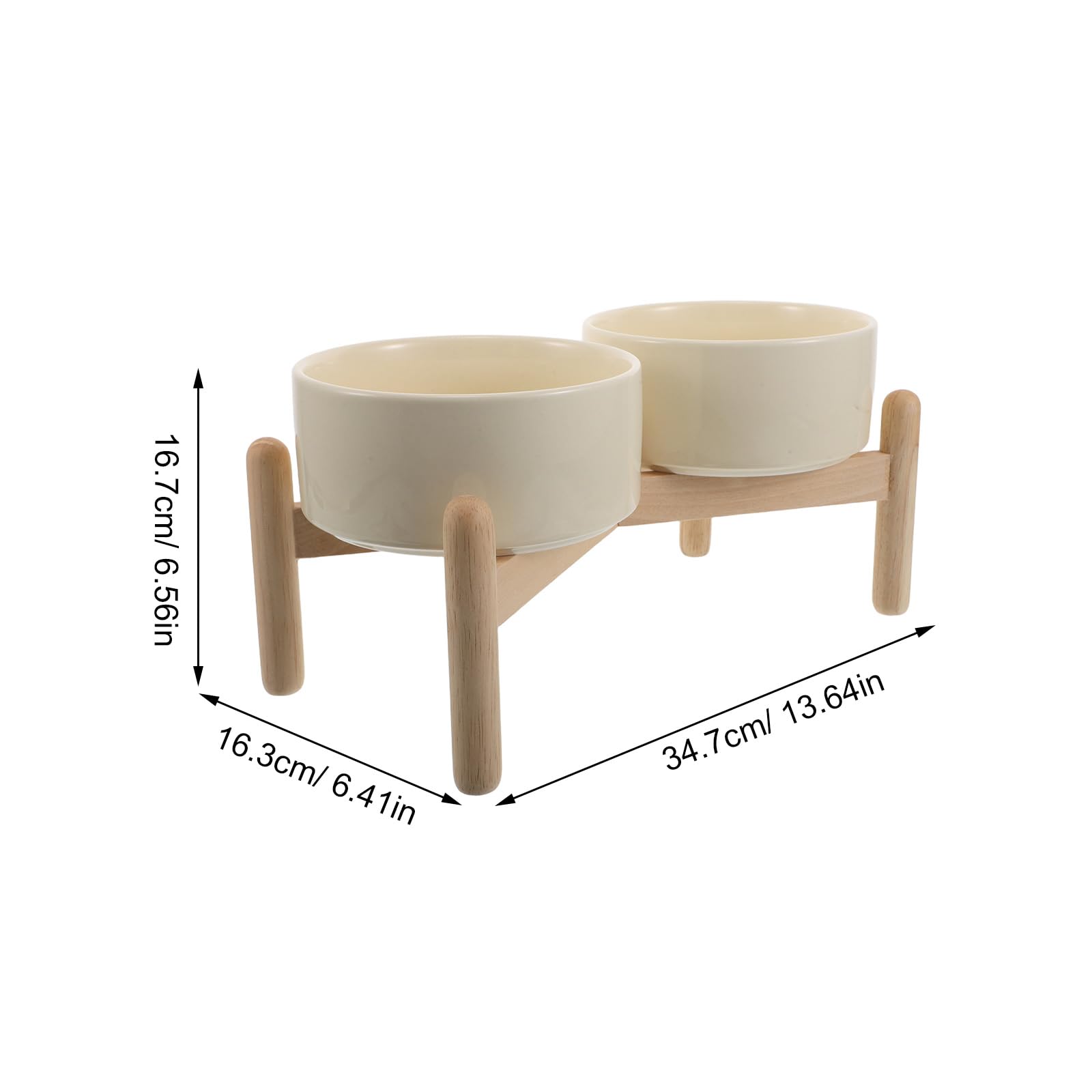 Hemobllo Juego de Cuencos Elevados para Perros Pequeños, Doble Tazón de Cerámica 850 Ml con Soporte de Madera Antideslizante 15,5 Cm, Comedero Elevado para Comida y Agua de Mascotas