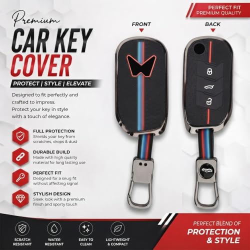 Image of Coll of Fest Luxury Metal Silicon Key Cover Compatible with Mahindra Scorpio N | 3Xo | Xuv 300 | Marazzo | Xuv 700 | Xuv 400 Ev | Bolero | Thar 3 Button Flip Key Glow in the Dark