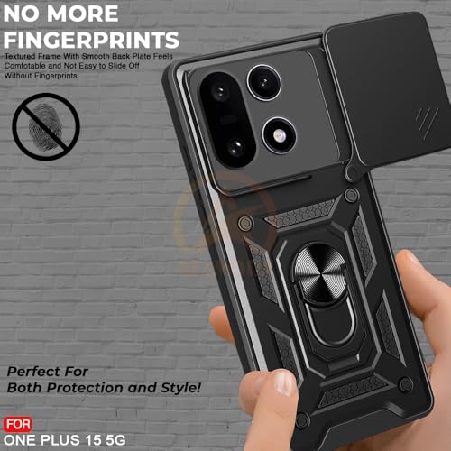 Image of Armor Bumper Back Cover Case for OnePlus 15 5G Rotating Camera Cover, Ring Holder & Kickstand | Heavy Duty & 360 Degree Protection OnePlus 15 5G Back Cover (Black)