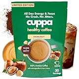 Cuppa Hazelnut Mushroom Coffee with Adaptogens & Superfoods - Lion’s Mane, Ashwagandha & Cordyceps. Adaptogens + MCT to support natural energy, mental focus & gut health (30 Servings)
