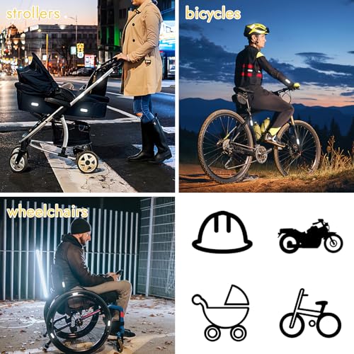 Reflektoren Aufkleber Schwarz, 16 Stück Motorrad Reflektor Klebeband, Reflektierende Aufkleber Nacht Sichtbarkeit, Motorradhelm Reflektoren Aufkleber für Fahrrad Kinderwagen，8x3cm