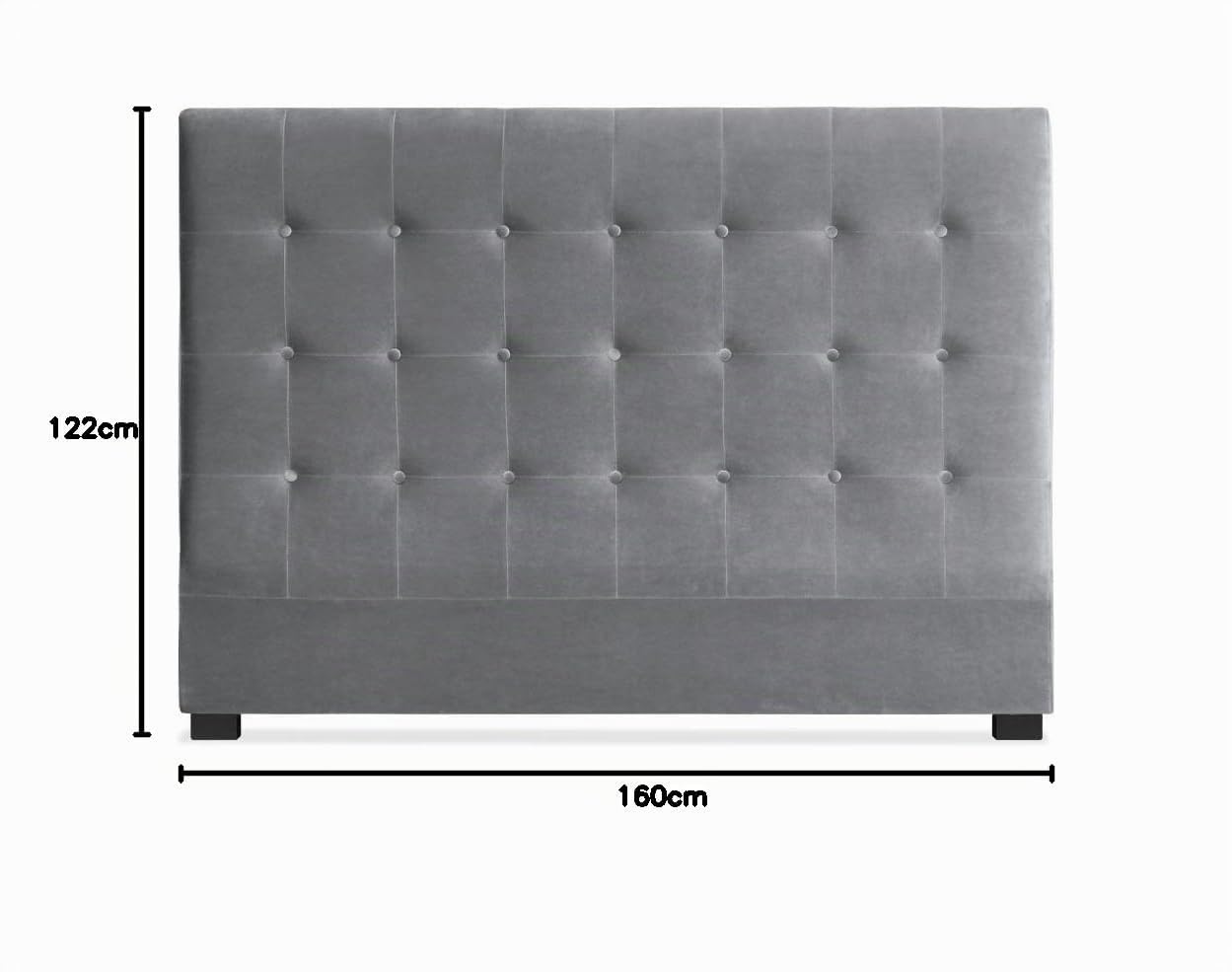 Menzzo Tête de lit Luxor 160 cm – Velours Argent capitonné – Design Chic Contemporain – Tête de lit rembourrée pour lit Double – L160 x P10 x H120 cm