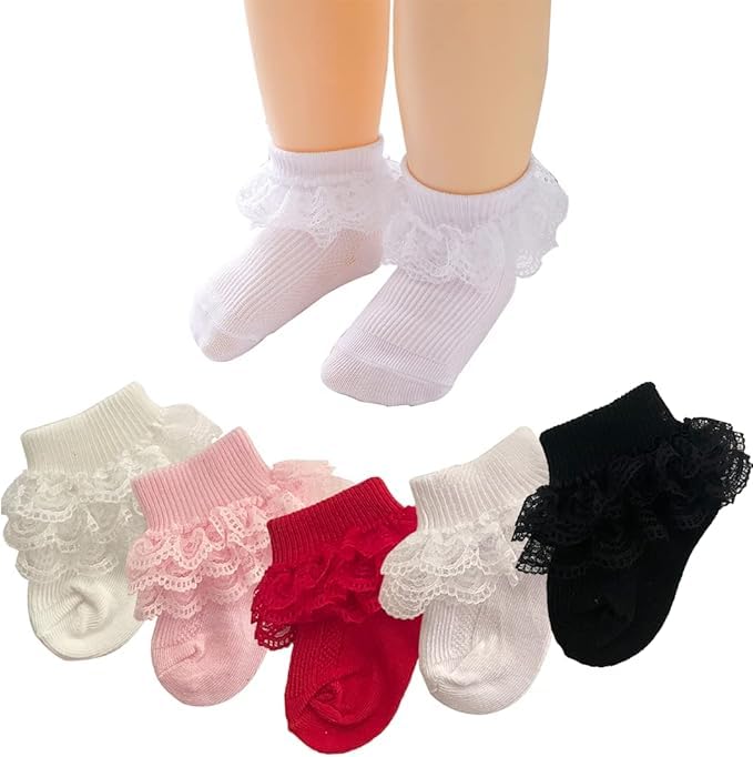Image of CUTEABLY Newborn Baby Girls Lace Ruffle Frilly Ankle Dress Socks