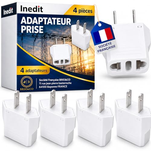 4 x Adaptateur Prise USA/Canada/Japon/Mexique/Thailande - Très Utile pour Voyager - Adaptateur Facile A Transporter - Design Compact et Léger (Blanc)