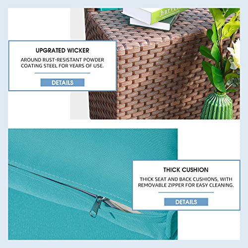 Oc Orange-Casual Outdoor Furniture Brown Rattan Set Half-Moon Patio All-Weather Wicker Sofa With Coffee Table, Turquoise Cushion 7-Piece (Pillows & Waterproof Cover Included) #TOP4