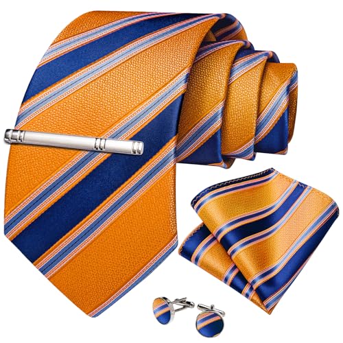 Image of DiBanGu Mens Tie Silk Plaid Striped Necktie and Pocket Square Cufflinks Tie Clip Set with Gift Box Formal Wedding Party