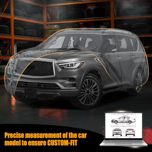Image of Waterproof Premium Car Covers Replace for 2004-2025 Infiniti QX80 / Nissan Armada, 10 Layers Heavy Duty with Cotton Liner Car Cover with Zipper Door, Windproof Bands for Snow Rain Dust Protection