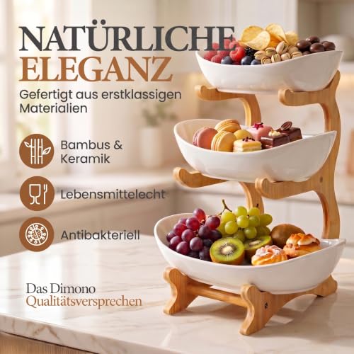 Foto von DIMONO® Etagere 3 Etagen Keramik, 32cm Bambus Ständer für Obst & Desserts