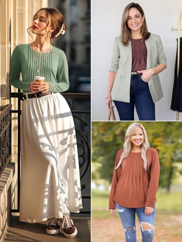 ATHMILE Women's Long Sleeve Shirts Business Casual Blouse Dressy Fall Spring Basic Outfits Trendy Loose Fit Tunic Tops3