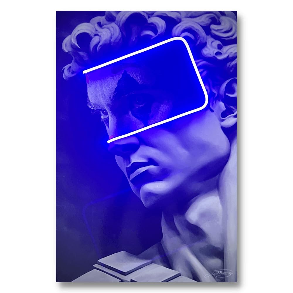 Pop Art Led Wall Art | Joker David Statue | LED Mansion - 40cm x 60cm - Blu