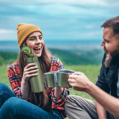Image of Insulated Water Bottle 18 oz with Dustproof Lid, Carry Handle & Tea Infuser, BPA-Free & Leakproof, Stainless Steel Water Bottles Ideal for Fitness, Hiking, Office & Outdoor Use (Olive Green )