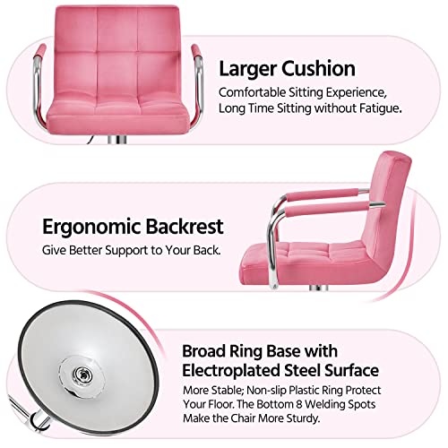 Butacos giratorios ajustables Topeakmart, set de 2, tapizados en tela no tejida y espuma, color rosa, con reposabrazos, rotación 360°, base de 16 pulgadas, capacidad de 330 lb, para cocina o bar miniatura 7