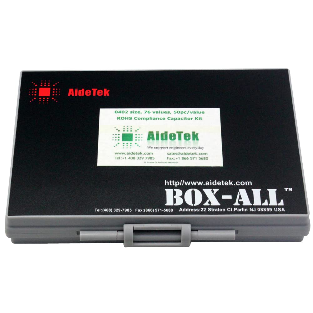 AideTek SMT SMD 0402 Capacitor kit 79 Values x 50 pcs distributed in Box-All .5p 1uF X7R