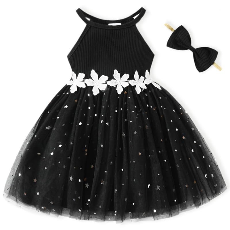 Baby Girl Tulle Dress with Bow & Daisy Belt-7 Colors for 3 Months-3 Years Soft Princess Party Outfit