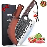 Huusk Upgraded Serbian Chef Knife-Japanese Meat Cleaver Knife for Meat Cutting Forged Butcher Knives with Sheath Full Tang Kitchen Chopping Knives for Home, Outdoor Camping, Christmas Gifts for Men