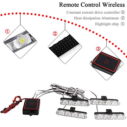 4x4 LED 4 in 1 Strobe Warning Light DC12V Emergency Flashing Beacon Lamp Ambulance Police Light Wireless Remote Strobe… - Image 4