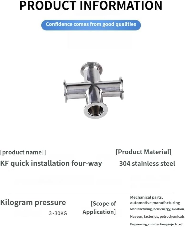 KF Vacuum Quick-Connect Four-Way Pipe with Equal Diameter Three-Way Connection - Compatible with KF16, KF25, KF40, KF63(KF16)