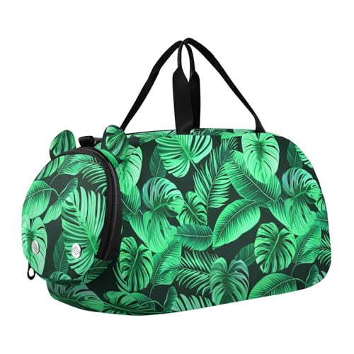 Green Palm Tree Kids Travel Duffel Bag for Boys Girls Overnight Weekend Tote Bag with Shoes Compartment for Gym Sports Dance