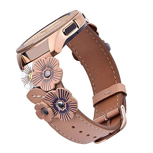 V-Moro Leather Strap Compatible With Galaxy Watch 5/4 Bands 40Mm 44Mm/Galaxy Watch 42Mm Fashion Flower Wristband With Rose Gold Buckle For Galaxy Active 2/Watch 4 Classic 42 46Mm/Watch 5 Pro 45Mm #TOP4