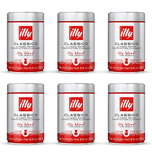 illy Classico Ground Espresso, Medium Roast, 100% Arabica Coffee Blend Can, 8.8 Ounce