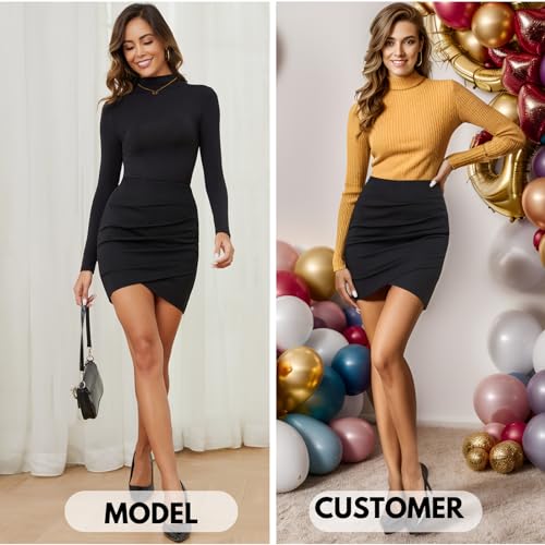 EXLURA Women's Bodycon Ruched Tulip Mini Skirt Elastic High Waist Asymmetrical Short Skirts - Image 3