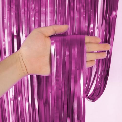 Image of Party Propz Pink Foil Curtain for Birthday Decoration - 2 Pcs (3 ft x 6 ft) Pink Birthday Foil Curtains for Decoration | Foil Fringe Curtains | Pink Streamers for Decorations | Party Decoration Items