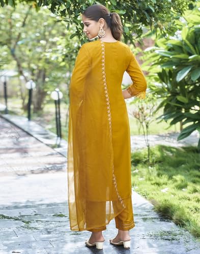 Image of SKYLEE Silk Blend Embroidery Straight Kurta Set with Dupatta