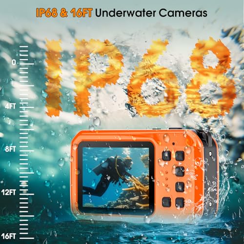 Image of 64MP 4K Waterproof Snorkeling Camera, IP68 16FT Floating Digital Camera Autofocus IPS Display 16X Zoom with 32GB Memory Card