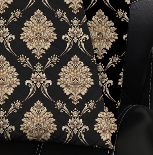Image of Decorian Premium Soft Quilted Velvet Sofa Cover Mat, Sofa Seat Runner for Couch (Black Damask, 2 Pcs Arm Rest)