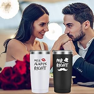 Mr. Right Mrs. Always Right Travel Tumbler Set, Wedding Engagement Gifts for Husband Wife Newlywed Couples Bride Groom Anniversary Bridal Shower, 20oz Stainless Steel Travel Tumbler, Black and White Mr Right Mrs Always Right Travel Tumbler Set Wedding Engagement Gifts for Husband Wife Newlywed Couples Bride Groom Anniversary Bridal Shower 20oz Stainless Steel Travel Tumbler Black and White