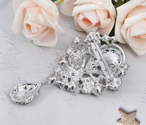 Image of Gyn&Joy Women's Austrian Crystal Bouquet Flower Teardrop Large Gorgeous Brooch Pin