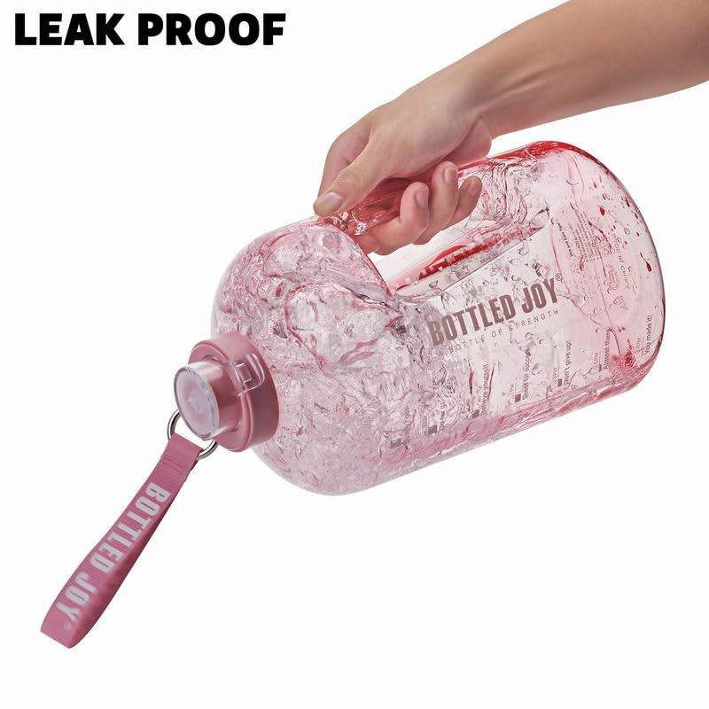 Image of 1 Gallon Water Jug with Flip-top Lid&Handle Strap, Leak-proof BPA Free Reusable Time Marker Reminder Large Capacity Water Bottle for Outdoor Sports Gym Hiking 128oz (Pink, 128 oz)