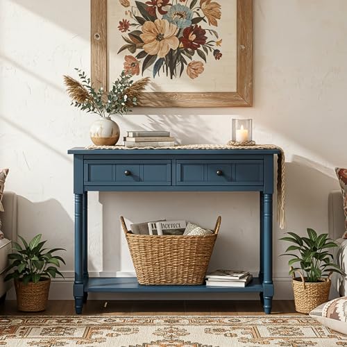 LUMISOL 35' Console Table with 2 Drawers, Retro Entryway Table with Open Shelf and Drawers for...