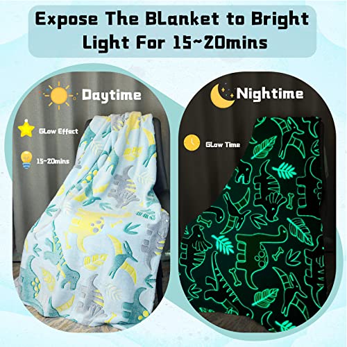 AVJWWD Glow in The Dark Throw Blanket,Dinosaur Pattern Soft Flannel Fleece Blanket,All Season Couch Sofa Nap Blanket for Kids Girls Boys Adults Gifts(Dinosaur A - Image 2