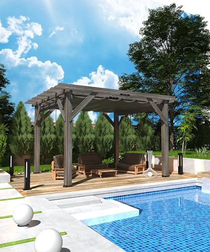 GAOMON 10 X 12 FT Wood Pergola, Solid Structure, Retractable Shade Canopy, Outdoor Wooden...