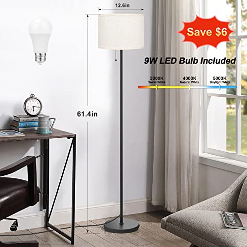 Ambimall Floor Lamp For Bedroom, 3 Color Temperature Led Floor Lamp With Pull Chain Switch, Modern Standing Lamps For Living Room, Office, Kids Room, Reading(Bulb Included) #TOP1