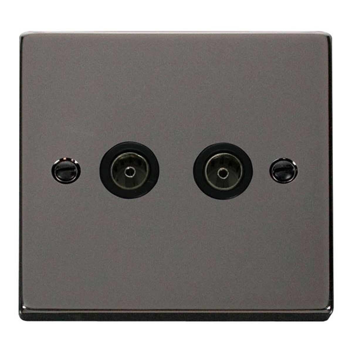 Click Black Nickel 2 Gang Twin Coaxial Tv Socket
