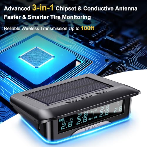 LUMIMATE Tire Pressure Monitoring System, Large Screen TPMS Tire Pressure Monitor with 6 Sensors for RV Truck Trailer, Solar & Type-C Charging, 3-in-1 Chip,Ambient Light Display, 100ft, IP68 by LUMIMATE - Image 6