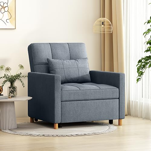 Image of YODOLLA Sleeper Sofa Chair, 3 in 1 Sleeper Chairs for Adults, Pull Out Chair Bed Sleeper with Extra Pillow and Convertible Backrest, Multi-Functional Fold Out Chair Bed for Small Space (Dark Grey)