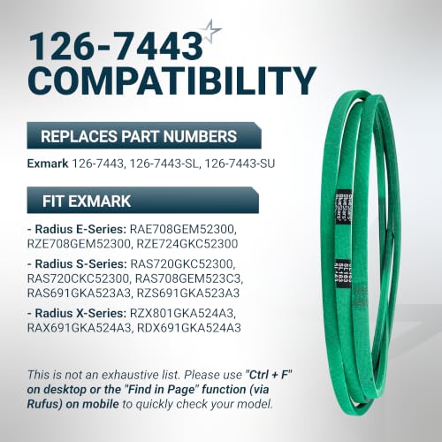 Image of [Upgraded Grip120] BlueStars 126-7443 Deck Belt | Aramid Cord | 5 /8 inch X 163 inch | Deck Belt for 52 Inch Deck Exmark Radius E S X Series RZE724GKC52300 RZE708GEM52300 Mowers - Replaces 126-7443-SL