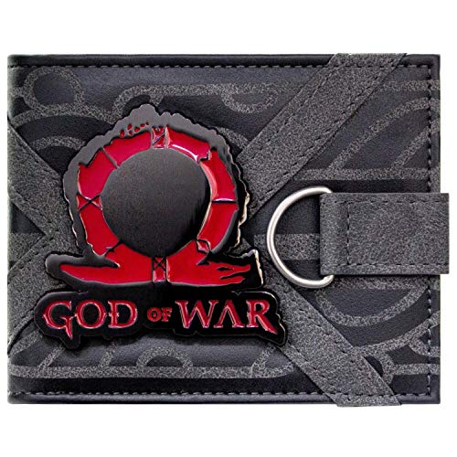 God of War Omega Runas Emblema Metálico Billetera/Cartera Bi-Fold ID & Tarjetero, Negro