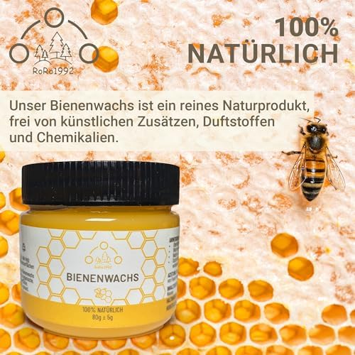 RoRo1992® Möbelpflege Bienenwachs 80g - natürliche Holzpflege farblos, wasserfest & abriebfest - Möbelwachs für Möbelpflege & Holzschutz, für den Innen- und Außenbereich - für alle Holzarten geeignet