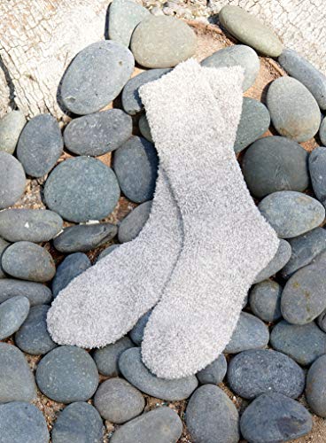 Barefoot Dreams CozyChic Women Heathered Socks, Crew Socks, Plush Socks, Loungewear, Warm Toes, Fuzzy Socks- Stone/White-Oyster/White (Set of 2)