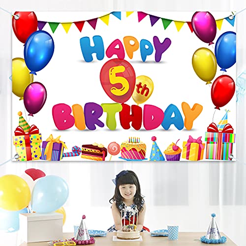 HAMIGAR 6x4ft Happy 5th Birthday Banner Backdrop - 5 Years Old Birthday Decorations Party Supplies for Girls Boys Kids - Colorful by HAMIGAR - Image 5