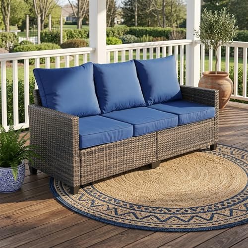 Decksplore Outdoor Couch 3-Seat Patio Couch, All-Weather Wicker Sofa...
