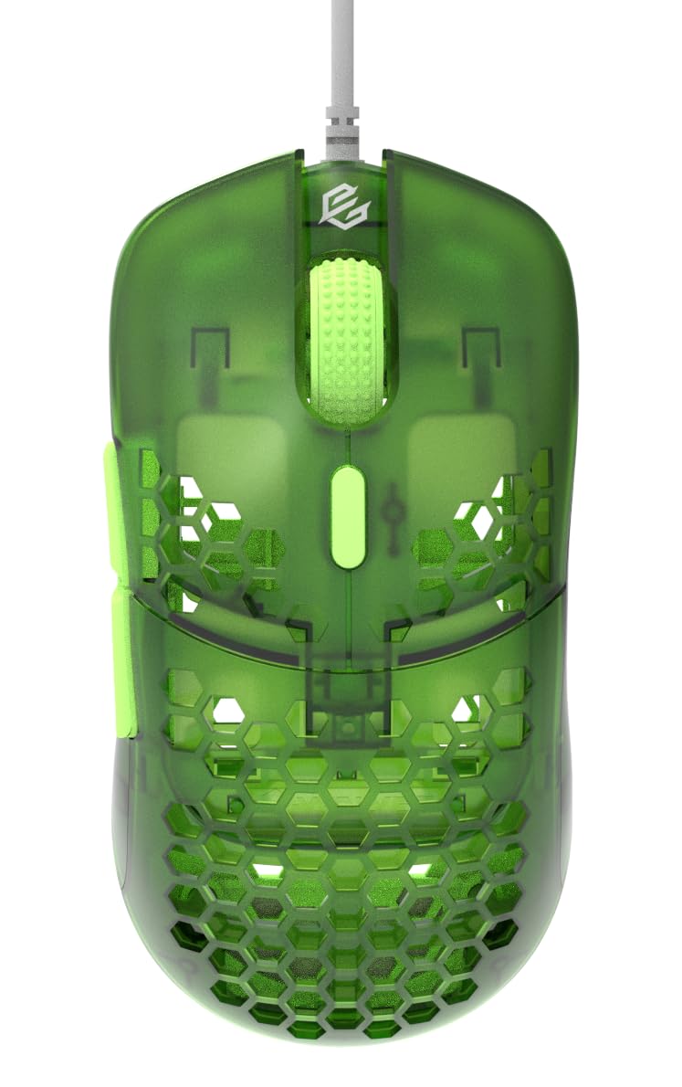 G-WolvesHati HTM Ultra Lightweight Honeycomb Design Wired Gaming Mouse 3389 Sensor - PTFE Skates - 6 Buttons - Only 56G(Emerald Green)