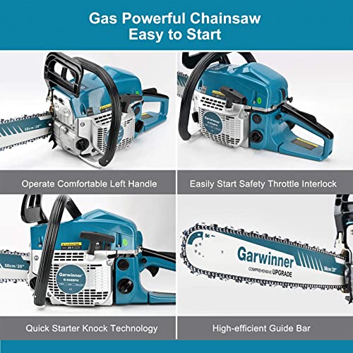 52cc Gas Chainsaws 20 Inch Bar Power Chain Saws, Gas Powered Chainsaw 2 Stroke Handed Petrol Gasoline Chain Saw for Cutting Wood Outdoor Garden Farm Home Use with Tool Kit